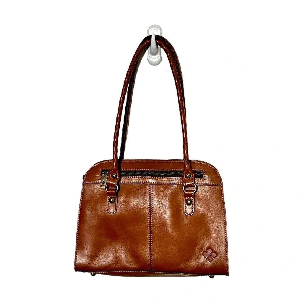 Patricia Nash Calvi Tooled Leather Satchel Tan
